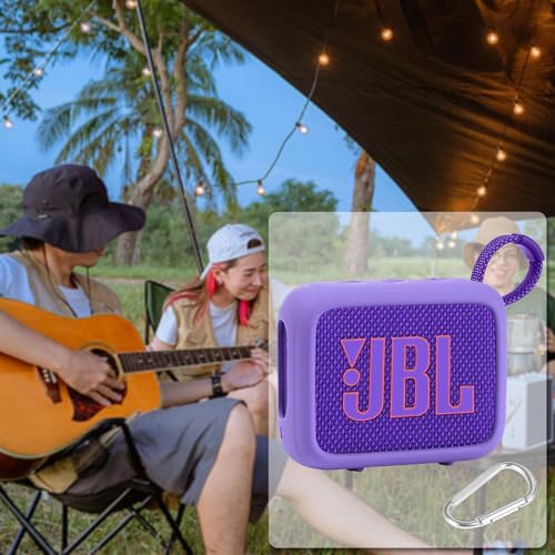 for JBL Go 4 Waterproof Bluetooth Speaker Silicone Cover, Purple | Snug Fit, Portable Carabiner Clip, Shock Absorption, Drop Protection, Travel Lightweight Design, Protective Skin Case - color: Purple Case