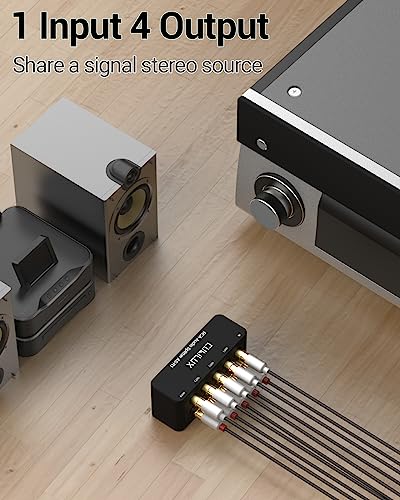AS-R1 4 Way RCA Audio Splitter Box, 4-Channel Stereo RCA Splitter, Passive Audio Splitter-Made with Aluminum Alloy (1 in 4 Out)