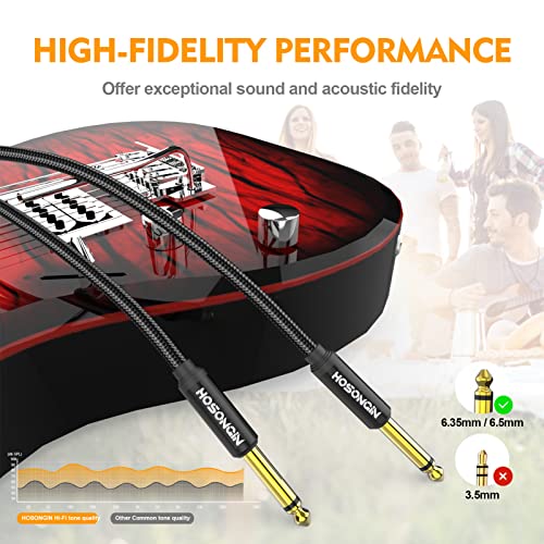 HOSONGIN 1/4 Inch Guitar Instrument Cable 3.3ft 2-Pack [Nylon Braided Shielded], 1/4 Inch TS Male to Male Plug Mono Audio Cord, Quarter Inch 6.35mm Unbalanced Interconnect Line - 3.3 feet - size: 3.3 Feet, style: 1/4" Guitar Cable - 2 Pack
