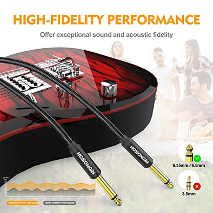 HOSONGIN 1/4 Inch Guitar Instrument Cable 2-Pack [Nylon Braided Shielded], 1/4 Inch to 1/4 inch TS Male to Male Plug Mono Audio Cord, Quarter Inch 6.35mm Unbalanced Interconnect Line - 10 feet - size: 10 Feet, style: 1/4" Guitar Cable - 2 Pack