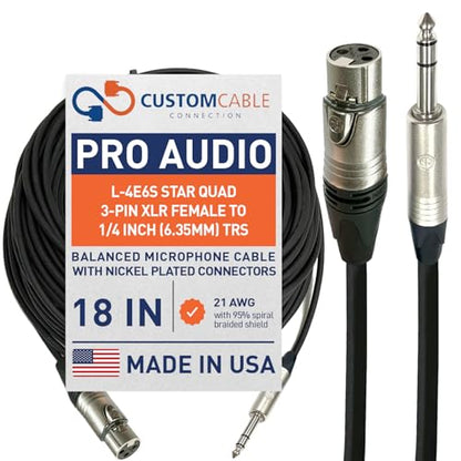 Custom Cable Connection 1.5 Foot (18 inches) Canare L-4E6S Star Quad 3-Pin XLR Female to 1/4" (6.35mm) TRS Balanced Microphone/Audio Cable - size: 1.5ft (18in), style: XLR Female to 1/4"