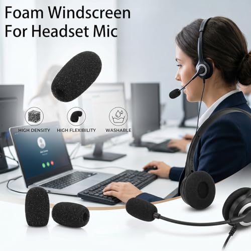 20 Pcs Headset Mic Cover Foam, 36×16×5mm Microphone Covers Foam | Black Microphone Windscreen, Noise Reduction Mini Microphone Pop Filter for Clear Audio fits Podcasting Vlogging & Interviews