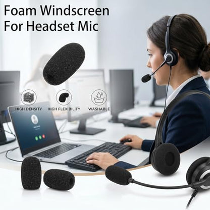 20 Pcs Headset Mic Cover Foam, 36×16×5mm Microphone Covers Foam | Black Microphone Windscreen, Noise Reduction Mini Microphone Pop Filter for Clear Audio fits Podcasting Vlogging & Interviews