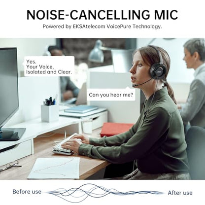 EKSA H27 USB Computer Headset with Microphone for Work, PC Headset with Noise Cancelling Mic, Wired Over-Ear Headphones with in-Line Controls, USB Headset for PC/Computer/Laptop/Call Center/Office - style: Wired Headset