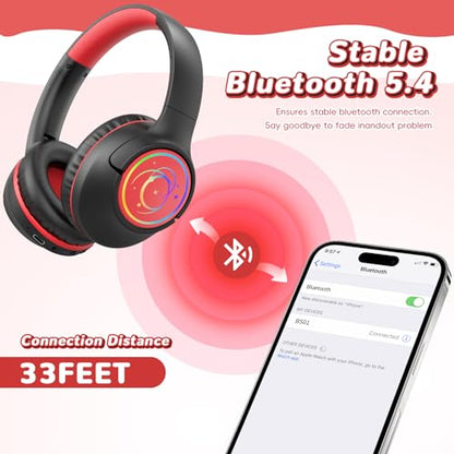 Kids Bluetooth Headphones, 85H Playtime for Toddler Boys, Black with LED - color: Black