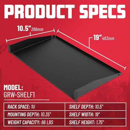 Gator Rackworks Universal Rack Mounting Accessory Shelf, 1U Size - 10" Deep (GRW-SHELF1) - size: 1U Rack Space - Standard
