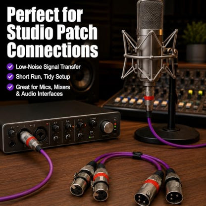 XLR Cable 1ft 2-Pack, Male to Female 3-Pin Balanced Patch Cable, OFC Triple-Shielded Zinc Alloy Mic Cord for Studio, for Shure, for Audio-Technica
