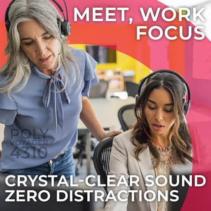 Poly Voyager 4310 UC Wireless Bluetooth Headset (USB-A) with Charging Headset Stand Bundle - Noise Cancelling Mic, Works with USB Deskphone, PC, Mobile, For Zoom and Phone Calls, GTW Microfiber Cloth - color: Mono - w/ Charging Stand
