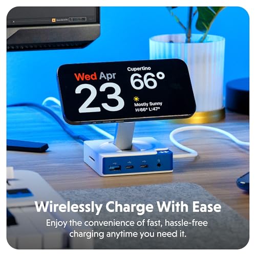 HyperDrive Flex MagCharge USB-C Hub — Qi Wireless Charger w/ 7 Ports — HDMI 4K60Hz, USB-C 100W PD, 2X 5Gbps, USB-A, SD, Audio Jack — Magnetic Phone Charger for iPhone, Hub for Mac, PC (Blue)