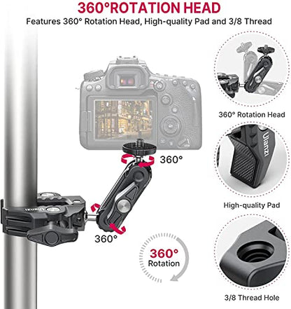 ULANZI Super Clamp Camera Clamp Mount Monitor 360° Ballhead Magic Arm Double Ball Head Adapter with 1/4"-20 & 3/8"-16 Thread for Canon Nikon DSLR Camera/Gopro/LED Lights/Ronin-M/Ronin MX/Freefly MOVI | Ball Head Adapter with 1/4"-20 & 3/8"-16 Thread for C