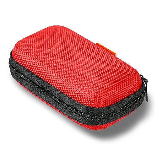 Red Rectangle Small EVA Case, Lightweight Hard Shell Zipper Pouch | Universal Protection Bag for Earbud, Headset, Charger, Airpods, iPod, USB Cable, MP3, Key, Change - color: Red