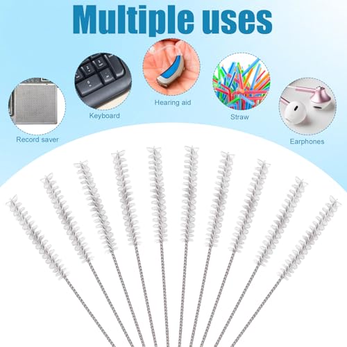 10pcs Hearing Aid Cleaning Brushes, Stainless Steel Hearing Aid Vent Tube Brushes Soft Nylon Bristles Cleaner Tools for Small Holes Earbuds Headphones Accessories