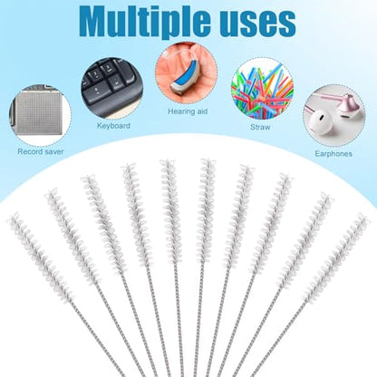 10pcs Hearing Aid Cleaning Brushes, Stainless Steel Hearing Aid Vent Tube Brushes Soft Nylon Bristles Cleaner Tools for Small Holes Earbuds Headphones Accessories