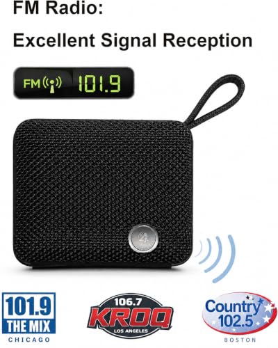 BP26 Portable Mini Bluetooth Speaker with FM Radio, IP68 waterproof and dustproof, 5 hours of playtime, TWS Pairing, Bluetooth 5.3, Ultra-Portable speaker for home, outdoor and travel (Black)