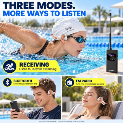 Tayogo Swimming Headphones, Waterproof Bone Conduction Headsets, Swim Coach Communicator, Waterproof Headphones for Spotify, Amazon Music, YouTube, Stream with Your Swimming, NO MP3 Download - color: SwimMusic Combo - White