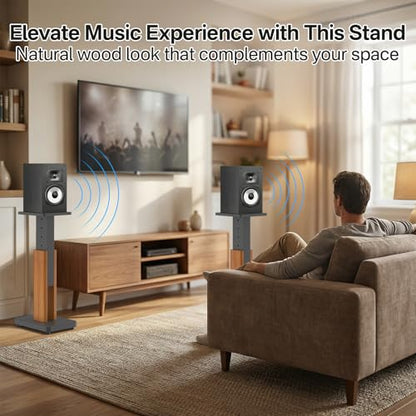 Wood Speaker Stands Pair for Polk ES15/ES20/XT15/XT20/T15/R100/R200 Surround Speaker Stands - Height Adjustable Extend 18" to 28", Floor Speaker Stand for Polk Bookshelf Speaker Stands Up to 50Lbs