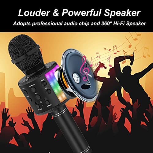 Bluetooth Karaoke Microphone for Party: 8H Playtime, 2H Fast Charge | No Battery Anxiety,Clear Sound,HiFi Sound,Led Lights,Perfect For House Party, Beach & Camping Party - color: Black2
