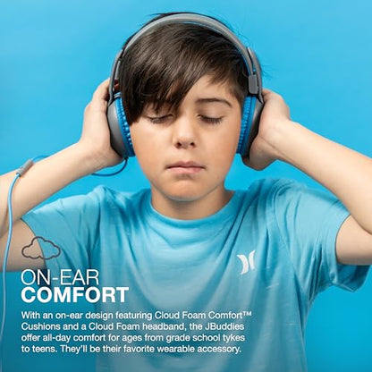 JLab JBuddies Studio 2 On-Ear Kids Wired Headphones, Grey/Blue, Toddler Headphones, Kid Safe, Studio Volume Safe, Volume Limiter, Folding, Adjustable, Noise Isolation, with Mic
