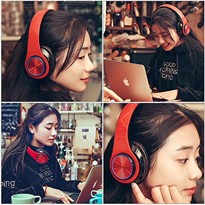 LED Bluetooth Over Ear Headphones, Foldable Wireless Headset with Mic Red | 40mm Driver, Wired & Wireless Dual Mode, Colorful Rhythm LED Lights, Lightweight Comfort Fit, for Adults Home Travel Gift - color: Red Black