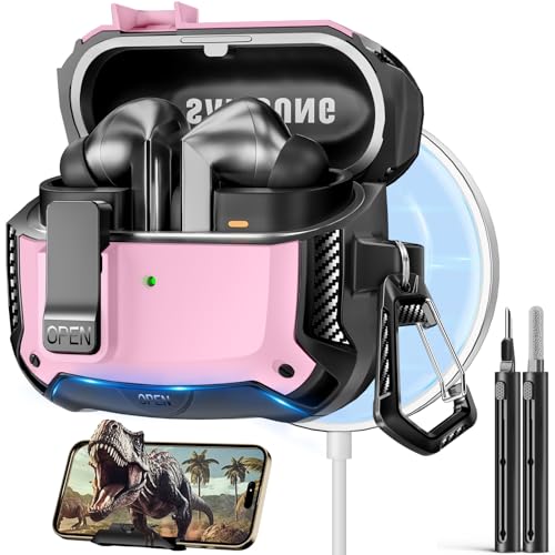 Safety Lock Case for Samsung Galaxy Buds3 FE/Pro/3 (Purple) | Compatible with MagSafe, with Phone Stand& Cleaning kit,Keychain, - color: Pink