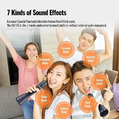 TAKSTAR 2-in-1 블루투스 무선 핸드헬드 마이크 및 음성 앰프, 7가지 음향 효과, 노래방 회의 야외 교사 연설 파티용 10W 휴대용 마이크 스피커 - DA10S(스피커 연결 없음) | Cover 1600 sq. ft, DSP Anti-Howl Tech, 5-Level Volume, 7 Sound Effects, 8H Battery Life, 10W Peak Power