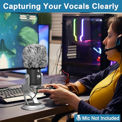 ChromLives Mic Cover Compatible with Blue Yeti, Microphone Windscreen, Foam Cover Furry Wind Muff Compatible with Blue Yeti, Yeti Pro Condenser，Combo 2Pack - color: grey+black
