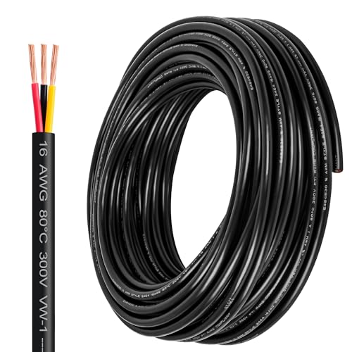 16 Gauge Wire 3 Conductor,16 AWG Electrical Wire Stranded PVC Cord Oxygen-Free Copper Cable,26FT 3 Core Pure Copper Flexible Cable Wire for LED Lamp Lighting Strips Automotive (16AWG-3C, 26FT)… - size: 26FT, style: 16AWG-3C