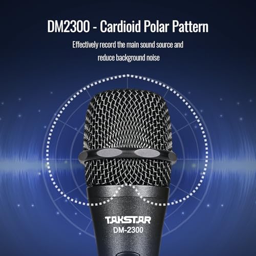 TAKSTAR Cardioid Dynamic Vocal Mic, Stage Handheld Microphone | Cardioid Pickup, 60Hz-18kHz Response, Zinc-Alloy Body, Anti-Roll Mesh Ring, On/Off Switch, 19.6ft Cable