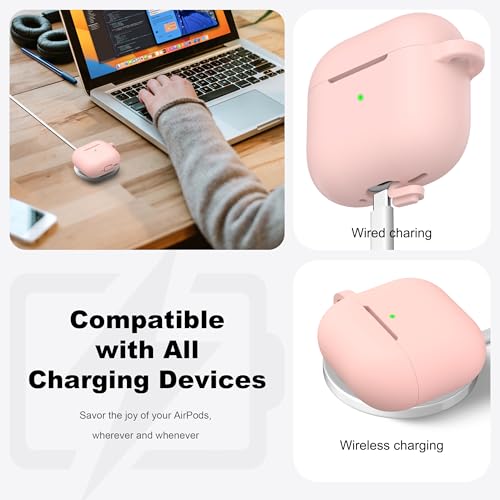 for AirPods 4 Case with Cleaner Kit,Full Protective Soft Skin Silicone Cover with Keychain for AirPods 4 Gen Case for Men Women,Compatible with Apple AirPods 4th Genaration Case 2024,Sand Pink - color: C Sand Pink