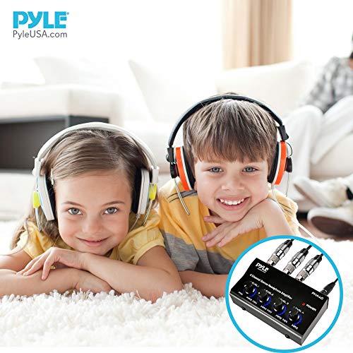 4-Channel Portable Stereo Headphone Amplifier - Professional Multi Channel Mini Earphone Splitter Amp w/ 4 ¼” Balanced TRS Headphones Output Jack and 1/4" TRS Audio Input For Sound Mixer - Pyle PHA40 BLACK - size: 6X6X5