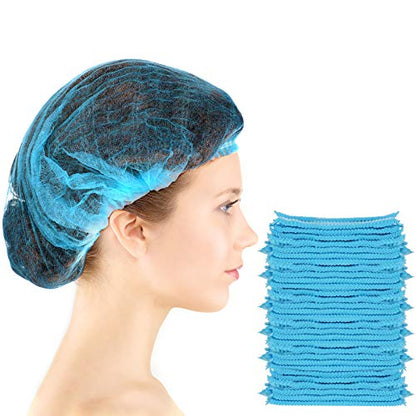 100 Pcs Disposable Nonwoven Bouffant Caps 21 Inch Hair Net Elastic Cap Hair Cover Hats for Beauty Salon Hospital Spa Catering Dust-free Workspace(Blue) - color: Blue
