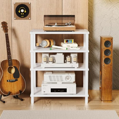 LELELINKY 4-Tier AV Media Player Stand Set of 2, White Stereo Cabinet, Wooden TV Stand,Game Console Shelf, Multifunctional Entertainment Center, Suitable for Home, Conference Room, Game Studio - color: White, size: 4 Tier
