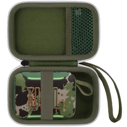 for JBL Go 5/4/3 Ultra Portable Speaker Hard Travel Case, Camo+Army Green | Protective Storage Bag with Mesh Pocket & Hand Strap, Shockproof EVA Carrying Box, Soft Lining - color: Camo Case +Inner Army Green