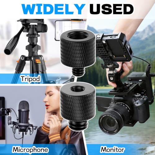 2 Pack 1/4 to 3/8 & 3/8 to 1/4 Camera Tripod Screw Adapter, Male to Female Thread Converter for Tripod Mount Light Stand Microphone Stand Monitor – Black - color: Black
