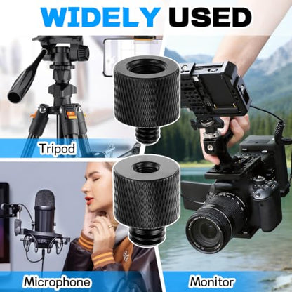 2 Pack 1/4 to 3/8 & 3/8 to 1/4 Camera Tripod Screw Adapter, Male to Female Thread Converter for Tripod Mount Light Stand Microphone Stand Monitor – Black - color: Black