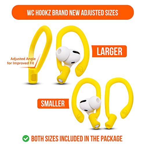 WC HookZ - Patented Upgraded Over Ear Hooks for AirPods Pro 1, 2 & AirPods 1, 2 & 3- Two Size Pairs Included in Package, Unique Left & Right Hook, Made by Wicked Cushions | Neon Yellow - color: Yellow