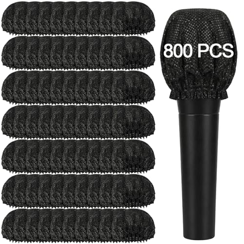 Foraineam 800 Pcs Microphone Cover Disposable Non-Woven Mic Covers Individually Wrapped Microphone Windscreen Protective Cap with Elastic Band for KTV, Karaoke, Recording Studio, News Interview