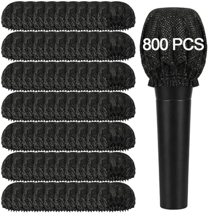 Foraineam 800 Pcs Microphone Cover Disposable Non-Woven Mic Covers Individually Wrapped Microphone Windscreen Protective Cap with Elastic Band for KTV, Karaoke, Recording Studio, News Interview