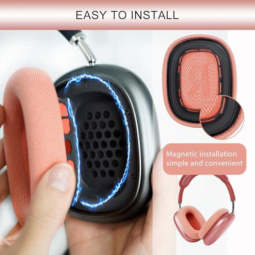 GEVO Upgraded Ear Cushions Replacement Earpads for AirPods Max 1 & 2 Headphones, Mesh Fabric Ear Pads Ear Covers Cups with Memory Foam and Magnet for AirPods Max 1 & 2 (Pink) - color: Pink
