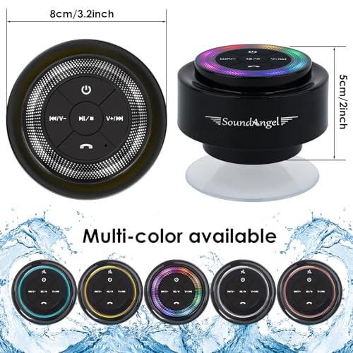 XLEADER Pro Shower Speaker (Upgraded) Certified IPX7 Waterproof Bluetooth Speaker, 8W Crystal Sound&Rich Bass, 15H Playtime, with Suction Cup, Silicone Lanyard, Ideal Gifts, SoundAngel Mate(2 Gen) - color: Dot Light