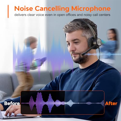 USB Headset with Noise Cancelling Microphone for PC, Laptop, Call Center/Office, Lightweight USB-A/3.5mm Audio Jack Headphones for Zoom, Teams, Webinar, Dragon, Remote Work, Online Meetings