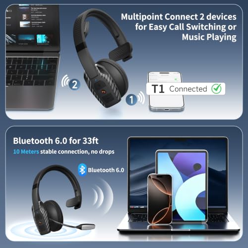 Trucker Bluetooth Headset, Single-Ear Headphone for PC,Call Centre - color: Black