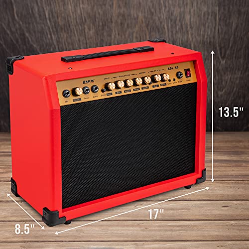 LyxPro 40 Watt Electric Guitar Amplifier | Combo Solid State Studio Amp with 8” 4-Ohm Speaker, Custom EQ Controls, Drive, Delay, ¼” Passive/Active/Microphone Inputs, Aux In & Headphone Jack - Red - color: Red, size: 40 Watt