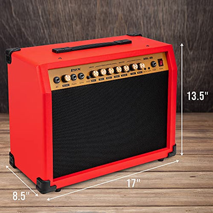 LyxPro 40 Watt Electric Guitar Amplifier | Combo Solid State Studio Amp with 8” 4-Ohm Speaker, Custom EQ Controls, Drive, Delay, ¼” Passive/Active/Microphone Inputs, Aux In & Headphone Jack - Red - color: Red, size: 40 Watt