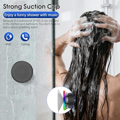 Rotary Bluetooth Shower Speaker with RGB Lights, IPX5 Waterproof Portable Speaker with Suction Cup, Deep Bass Mini Bluetooth 5.3 Speaker with Built-in Mic, 8H Playtime for Bathroom, Pool & Travel - color: Black