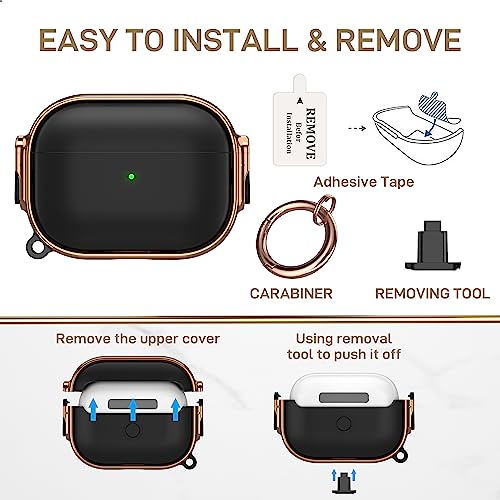for AirPods Pro 2nd/1st Case with Lock, Magsafe Compatible, Black/Rose Gold | Double Secure Lock,Drop Protection,Two-Piece Design,with Gold Keychain, Anti Lost, Dustproof, Cute AirPods Pro 2nd/1st Case - color: Black + Rose Gold, size: AirPods Pro2/Pro1 C