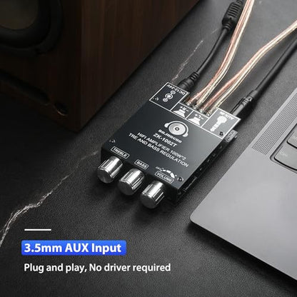 ZK-1002T 2.0 Channel Bluetooth Amplifier Board 100W+100W TPA3116 Hi-Fi Stereo Amp with Antenna, Bluetooth and AUX Input for DIY Home Audio - color: Black1 ZK-1002T