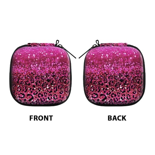 WIRESTER Portable Wireless Headphone Case, Earphone Storage Bag Carrying Case, Earbud Holder with Black Carabiner Compatible with Airpods - Hot Pink Sparkle with Black Pink Glitter Leopard - color: Hot Pink Sparkle With Black Pink Glitter Leopard