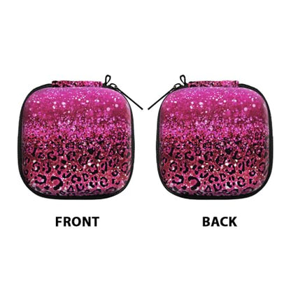 WIRESTER Portable Wireless Headphone Case, Earphone Storage Bag Carrying Case, Earbud Holder with Black Carabiner Compatible with Airpods - Hot Pink Sparkle with Black Pink Glitter Leopard - color: Hot Pink Sparkle With Black Pink Glitter Leopard