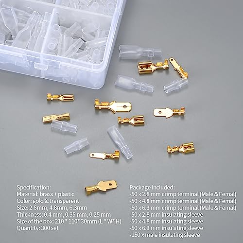 600 Pcs 2.8mm 4.8mm 6.3mm Male and Female Wire Spade Connectors and Insulating Sleeve Kit, Car Audio Speaker Bullet Connectors Terminals Wire Crimps for Car Speaker Electrical Wiring
